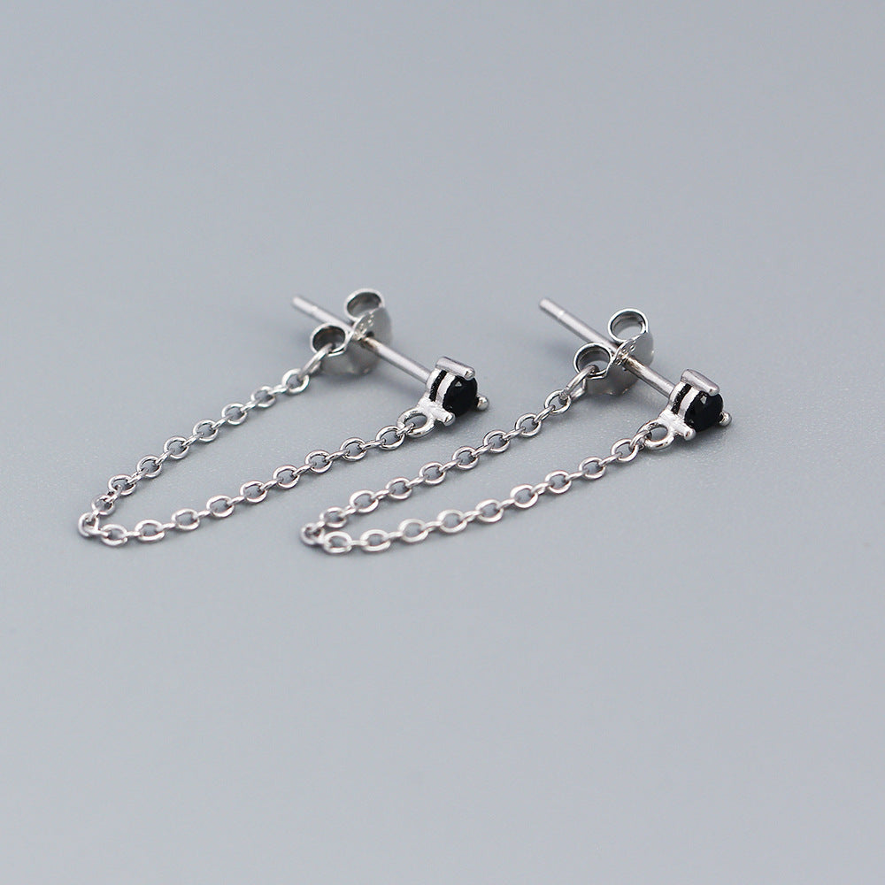 Orecchini a Filo Pendenti in Argento Sterling S925, Minimalisti, Geometrici, con Strass, da Donna