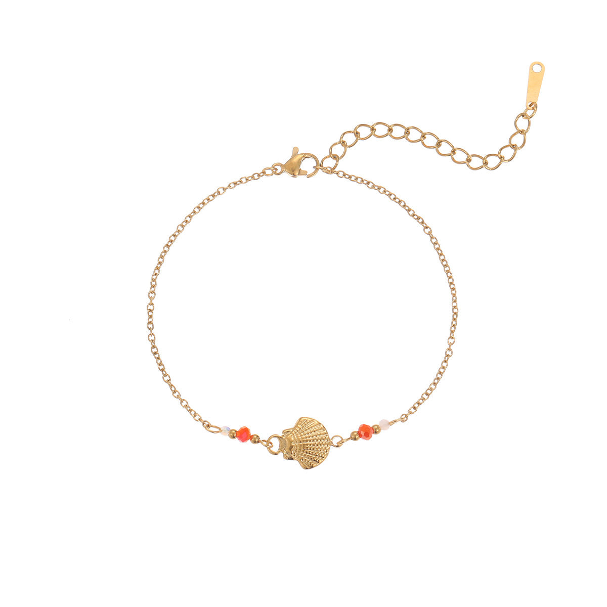 Fashionable Ocean-Themed Coconut Tree and Seashell Pendant Stainless Steel Bracelet with Titanium Steel Plated 18K Gold for Layering