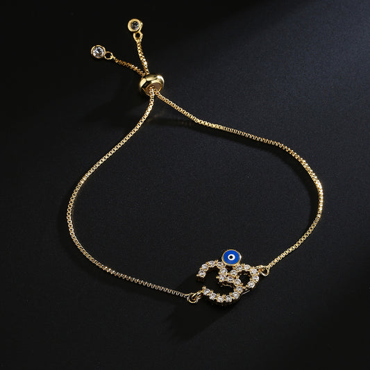 Pulsera Geométrica Ajustable para Mujer de Cobre con Baño de Oro de 18K y Circonitas Micro Pavé