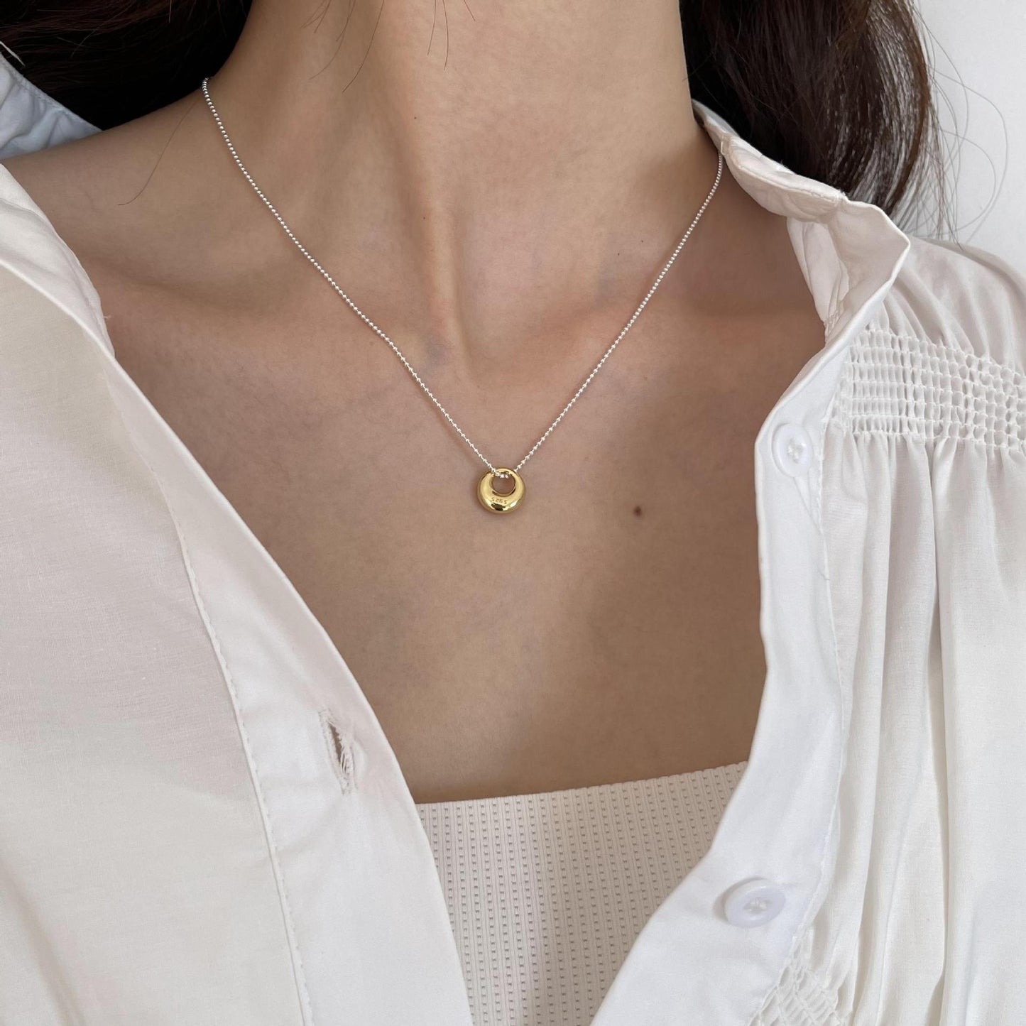 Minimalist 925 Sterling Silver Oval Geometric Necklace