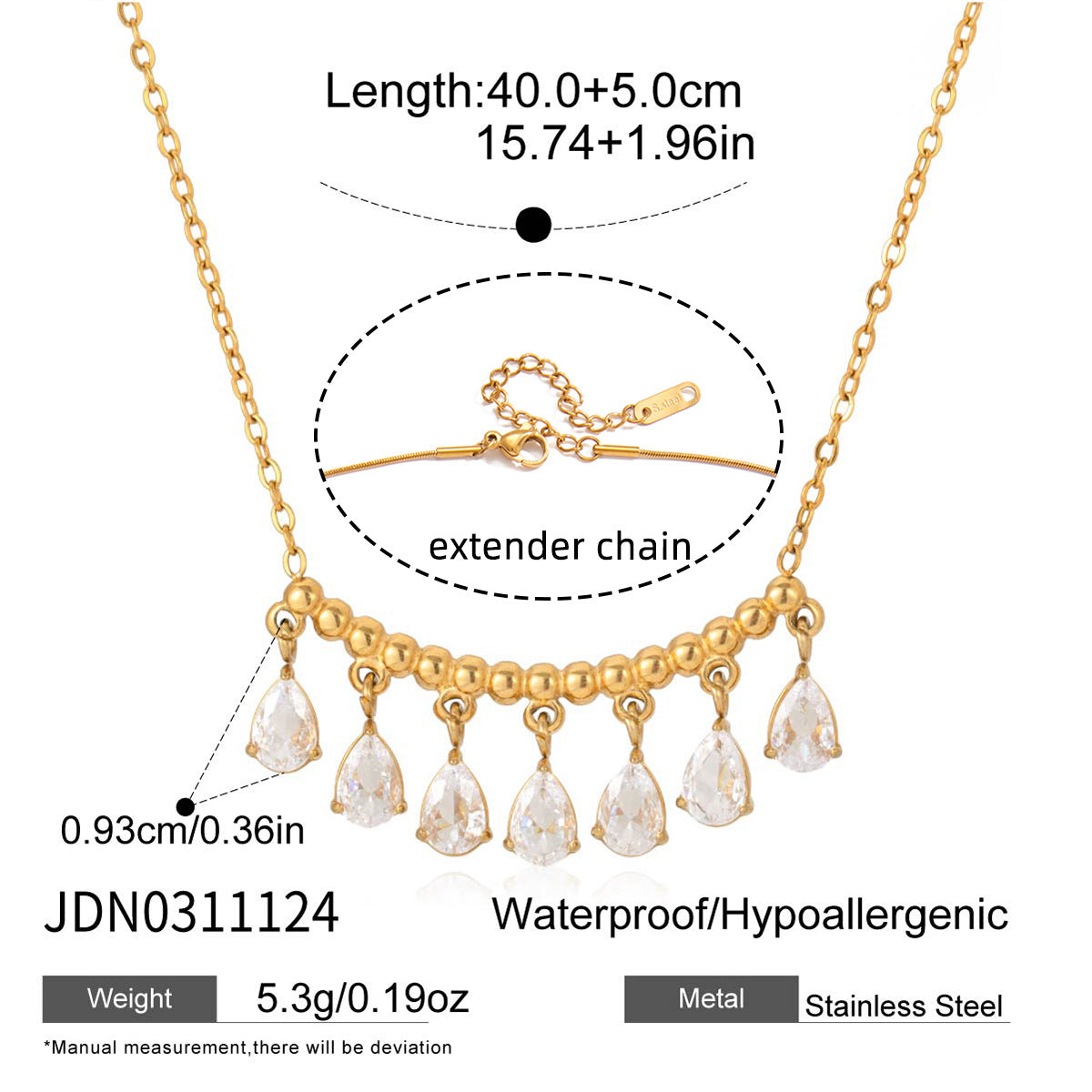Collana da donna minimalista a goccia in acciaio al titanio con placcatura in oro sottovuoto PVD