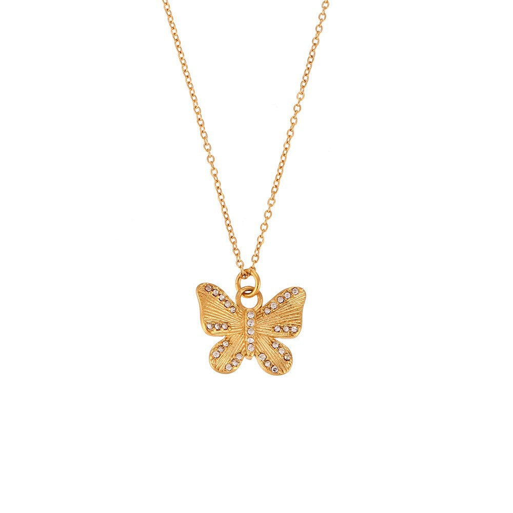 Collana da donna a pendente minimalista a mezza luna in acciaio inossidabile con placcatura in oro 18 carati e intarsio in pietra naturale