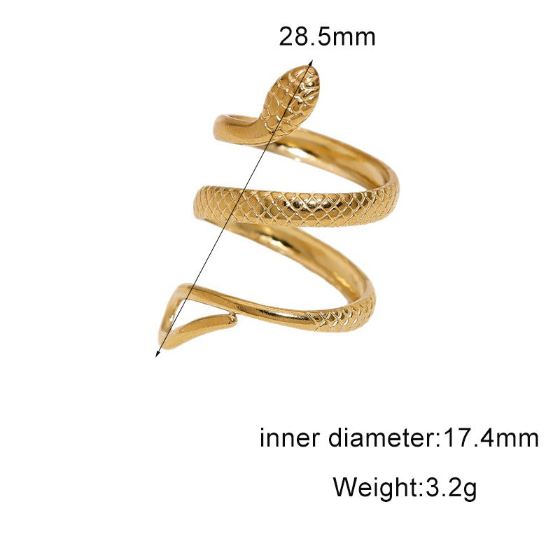 Minimalist 18K Gold Plated Stainless Steel Snake Shape Open Ring for Women