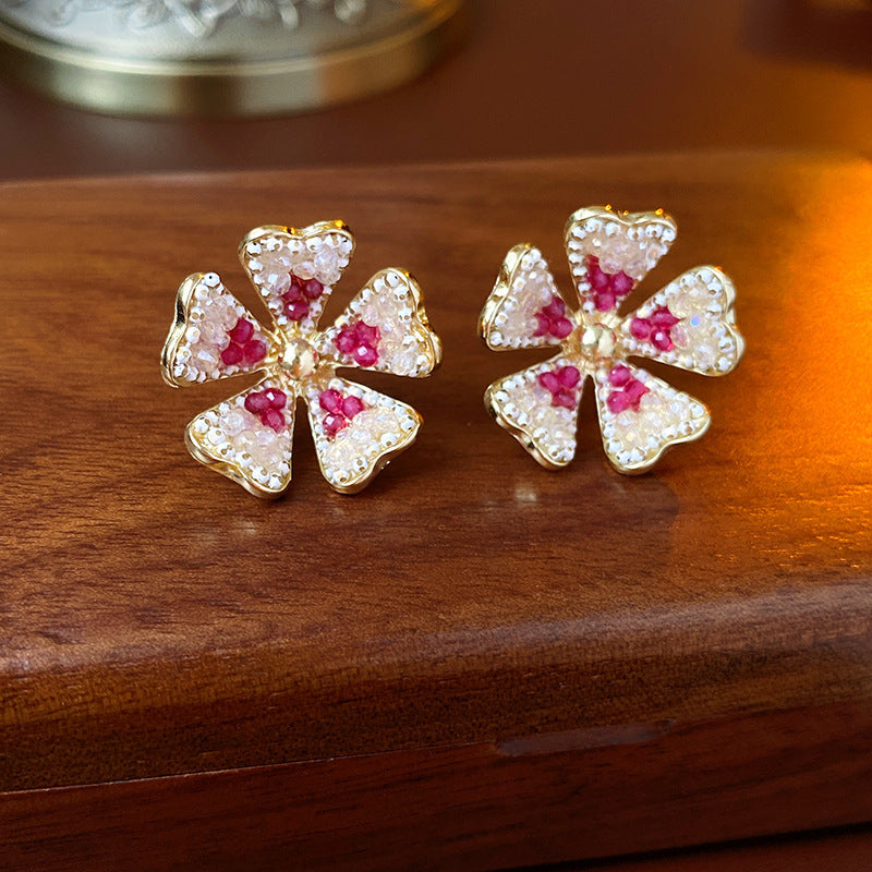Vintage-Style Geometric Stud Earrings in Copper with Electroplated Finish for Women