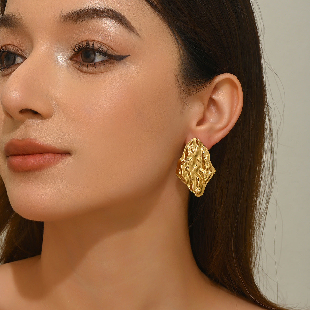 Vintage Elegant Irregular Pleated Geometric Stainless Steel Earrings