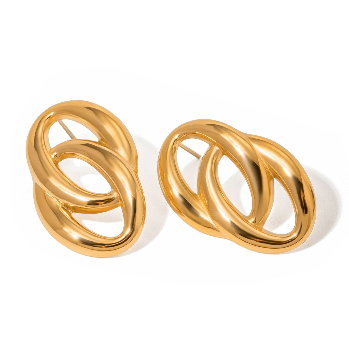Minimalist 18K Gold Plated Geometric Double Round Hoop Earrings Stainless Steel