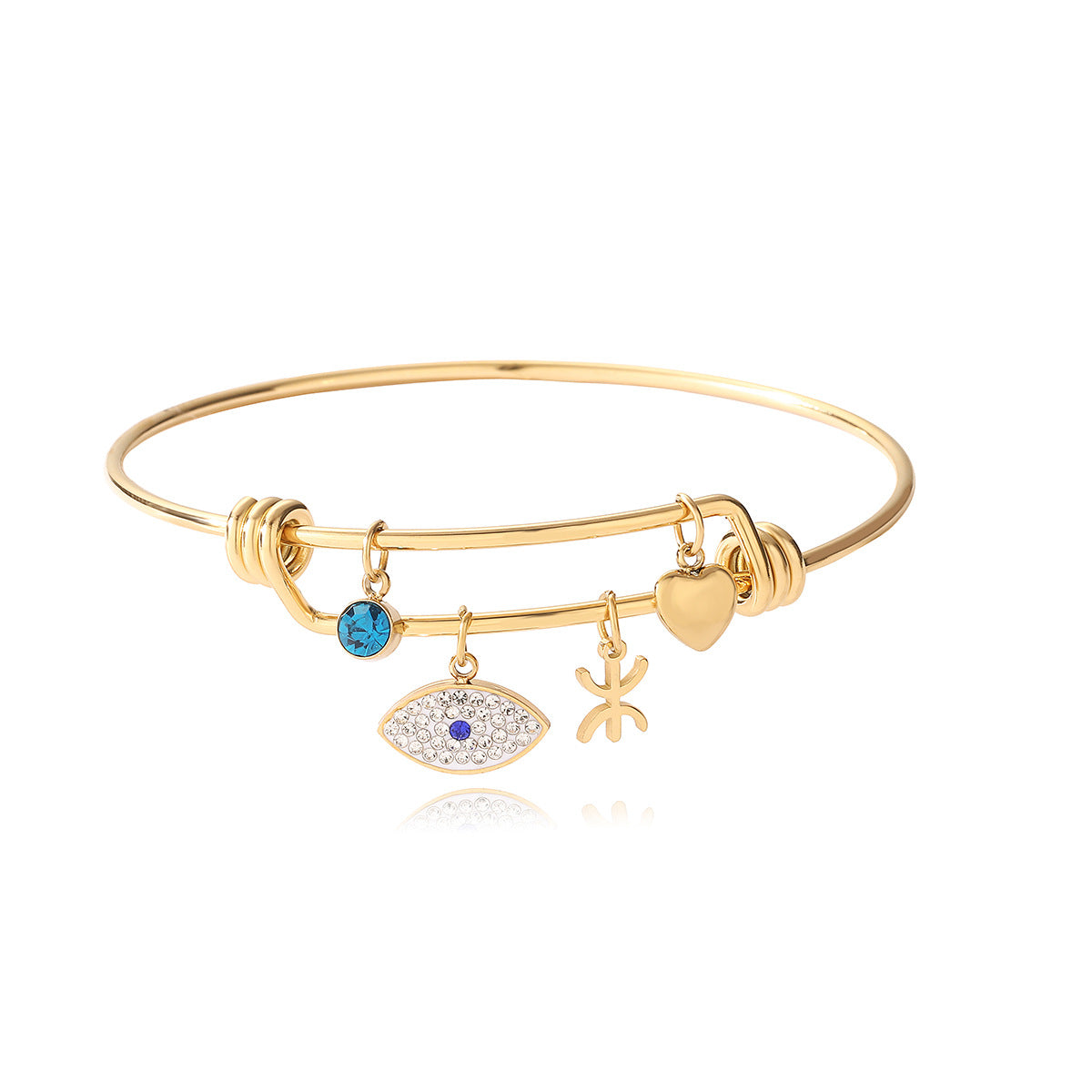Bracciale con Pendente Occhio di Allah Geometrico Minimalista da Donna in Rame Placcato con Zirconi