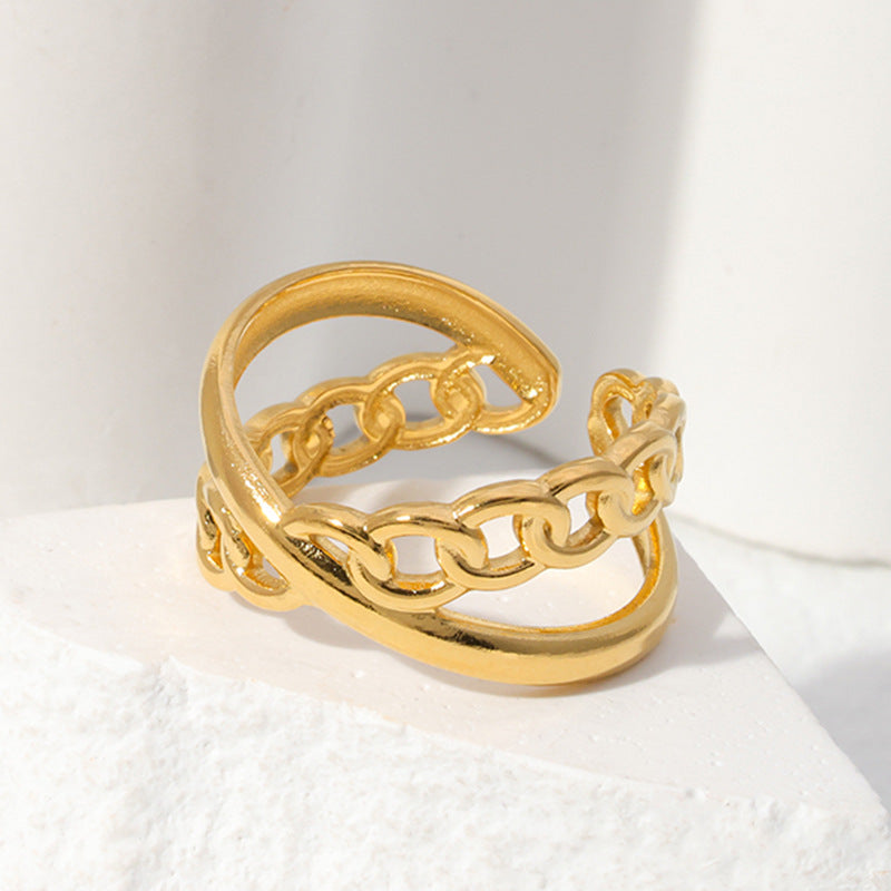 Vintage Geometric Titanium Steel Adjustable Ring for Women and Men with Electroplated Finish