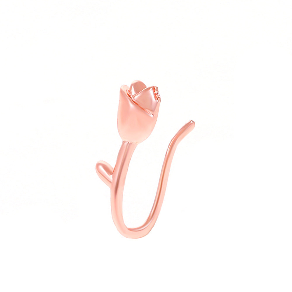Clip per il naso a forma di U con stella e cuore placcata in rame vintage con zirconia cubica