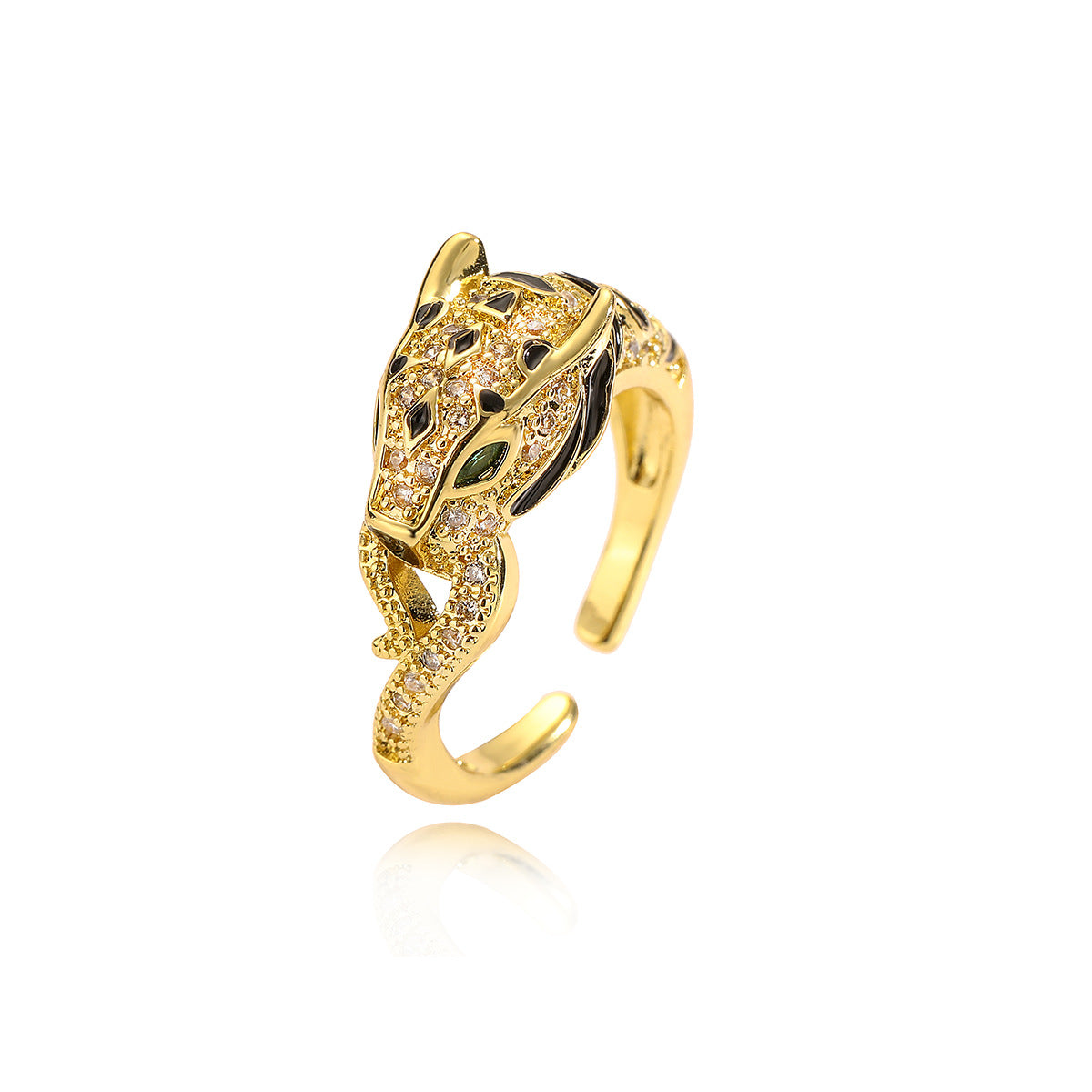Anello in Rame Minimalista a Forma di Leopardo Placcato Oro con Zirconi Micro-Pavé da Donna