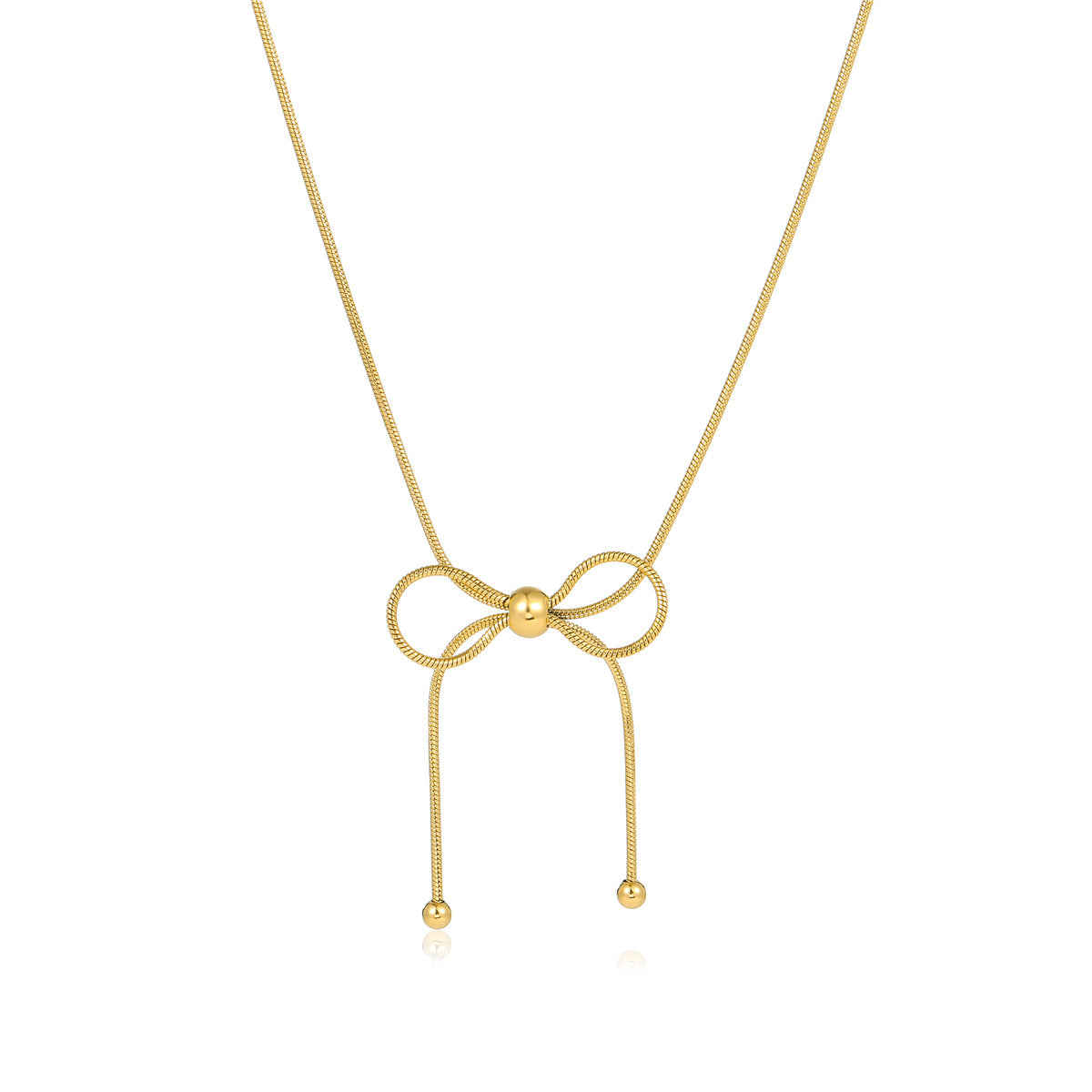 Collar Minimalista de Acero Inoxidable con Forma de Lazo y Acabado Chapado para Mujer, Cadena Ajustable para la Clavícula