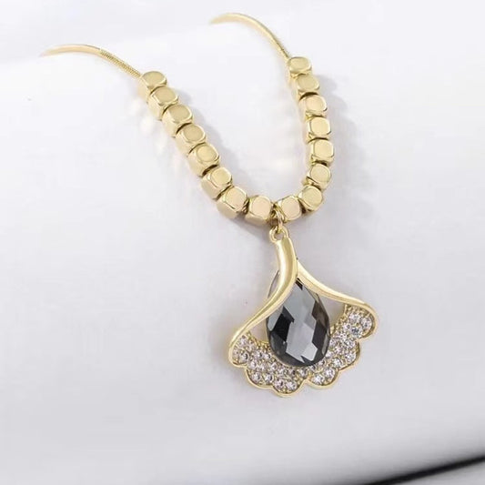 Minimalist Ginkgo Leaf Pendant Necklace in Titanium Steel with Gold Plating on Snake Chain for Women and Men