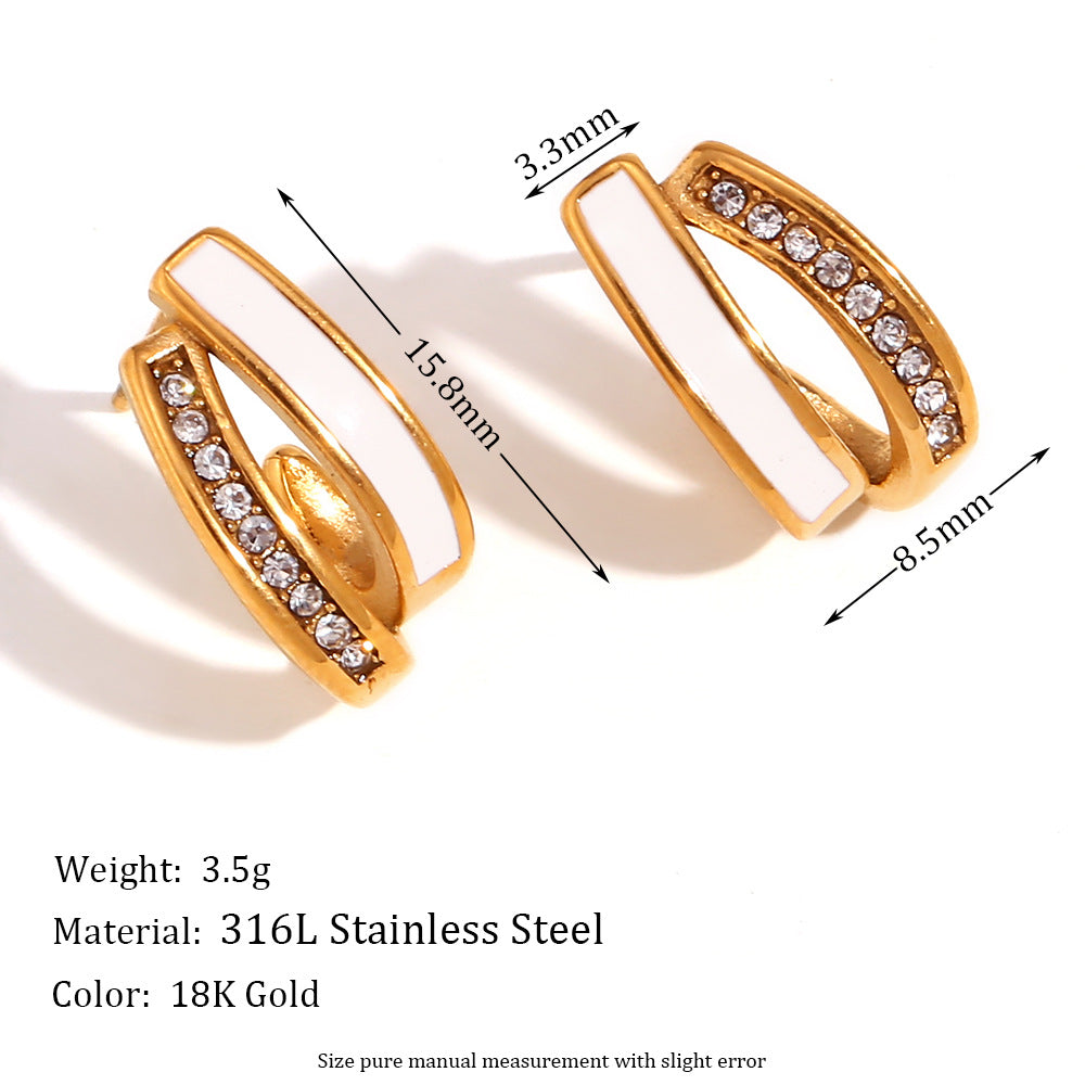 Orecchini Eleganti a U in Acciaio al Titanio con Finitura Geometrica, Placcatura in Oro 18K e Smalto, Stile Ufficio