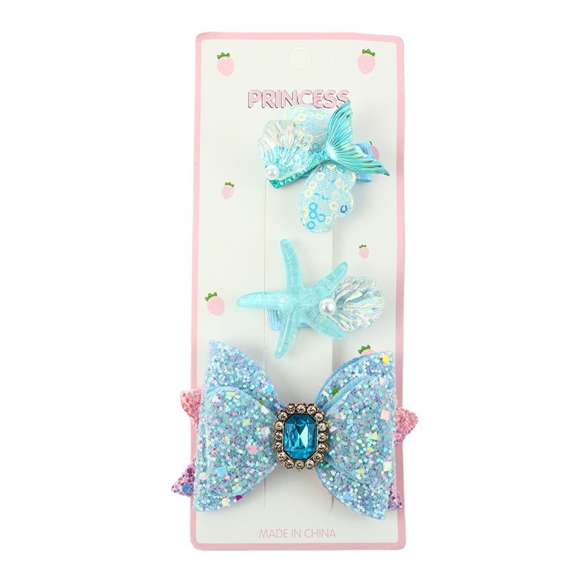 Dulce pinza de pelo de princesa del océano de dibujos animados para niñas con detalle de lazo y accesorio para el pelo de tela con forma geométrica