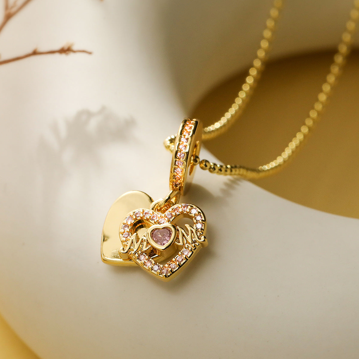 Minimalist Heart-Shaped Copper Pendant Necklace with Real Gold Plating and Zircon Accents for Women