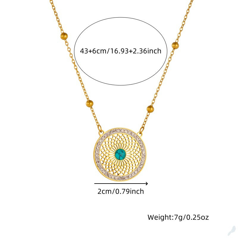 Collana con Ciondolo Turchese Geometrico Svuotato Boho Vintage Set Catena Scatola Acciaio Inox da Donna