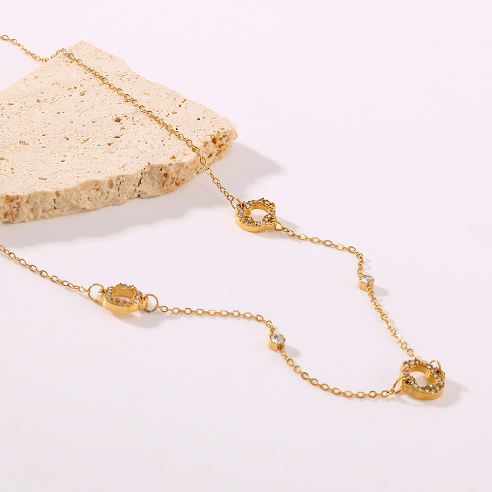 Collana Pendente a Cerchio Geometrico in Stile INS Francese Retrò in Acciaio Inossidabile con Placcatura in Oro 18K da Donna