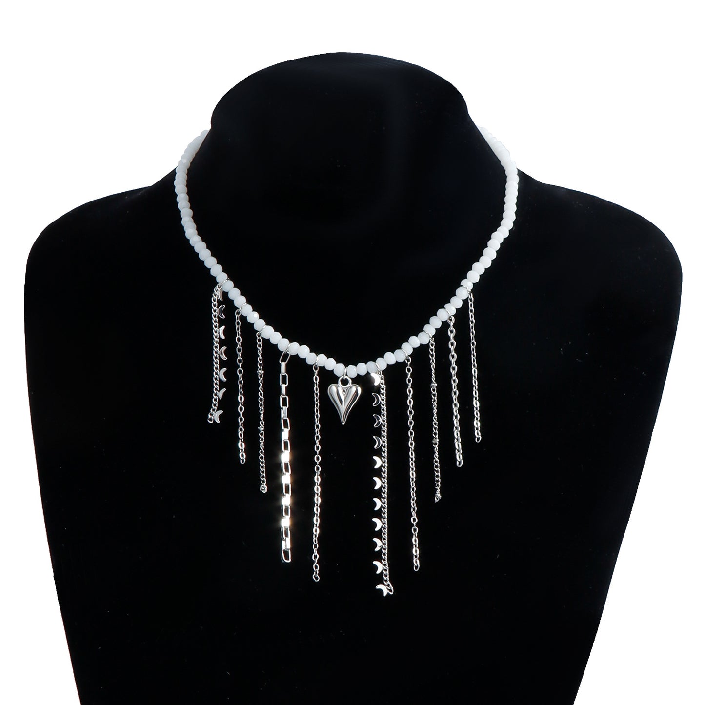 Collana da Donna Minimalista con Ciondolo a Cuore in Lega, Frange a Strati e Finitura Placcata