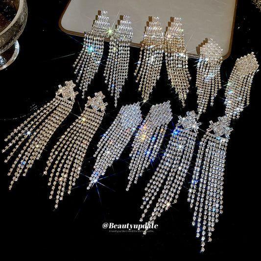 Orecchini a perno da donna geometrici con strass incastonati in rame e perni in acciaio, gioielli alla moda ed eleganti in stile lusso