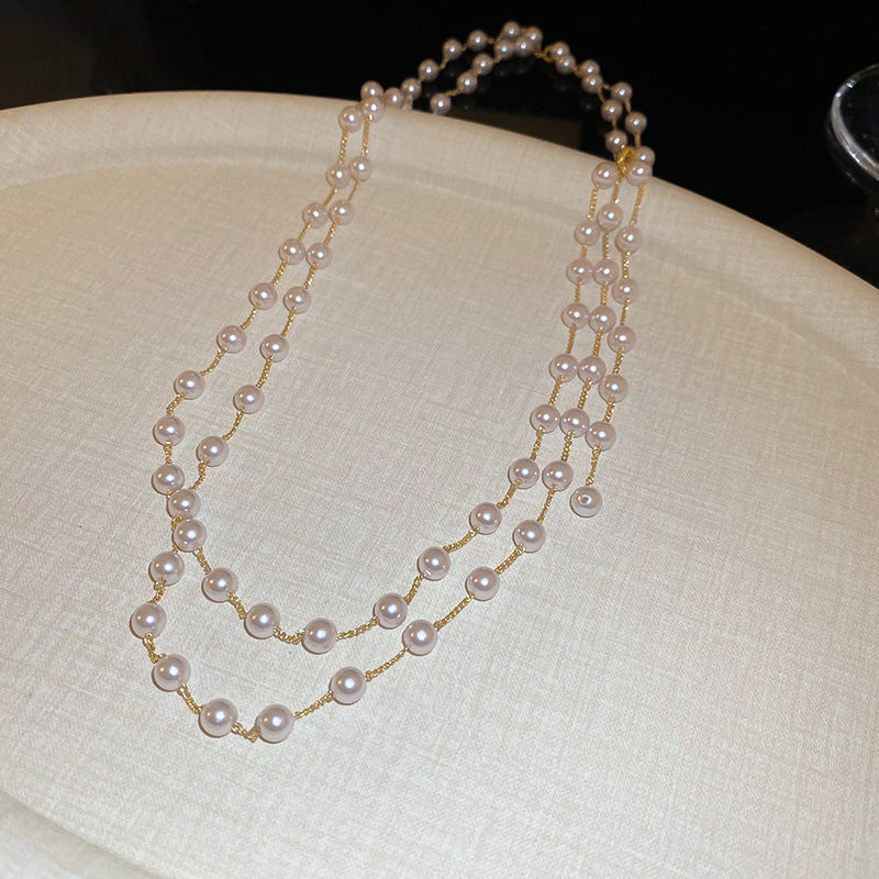 Collana da donna in perle multistrato stile vintage francese elegante con ciondolo a forma geometrica catena clavicola delicata accessorio di lusso sofisticato