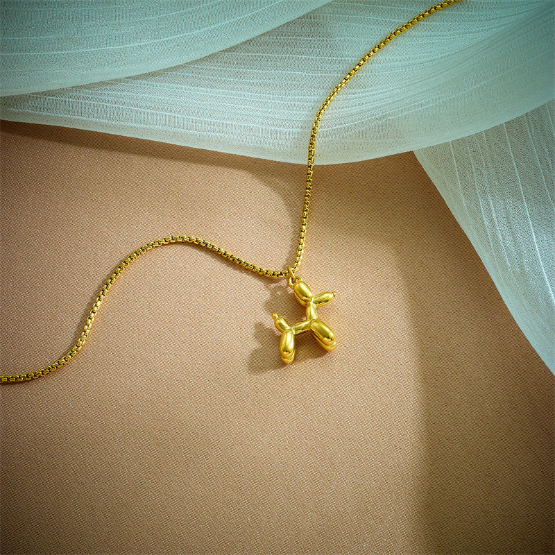 Minimalist Dog-Shaped Stainless Steel Pendant Necklace with Twisted Chain for Women