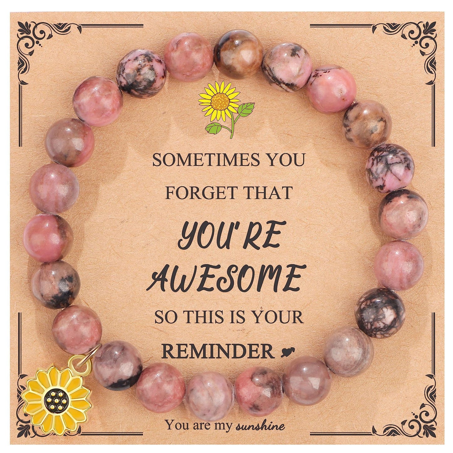 Sweet Floral Sunflower Gemstone Charm Bracelet for Women