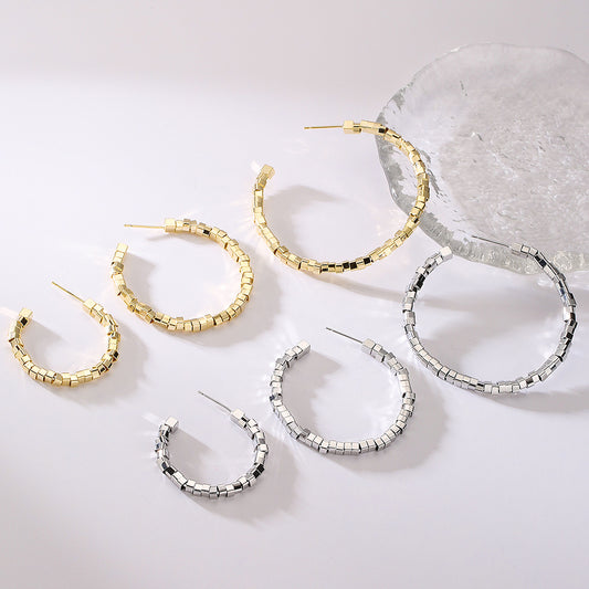 Pendientes de aro geométricos de cobre chapados en oro estilo vintage para mujer