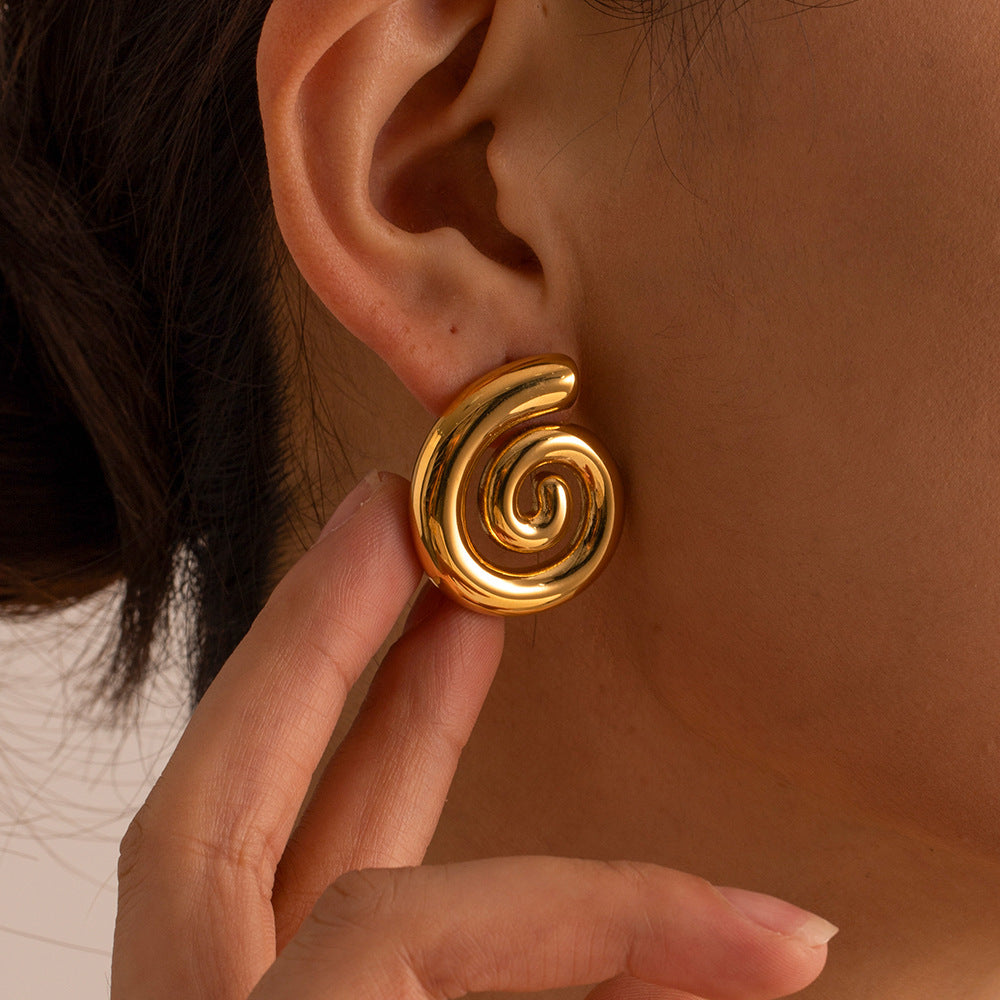 Orecchini Pendenti Geometrici Attorcigliati Trendy in Acciaio Inossidabile Placcato Oro 18K da Donna