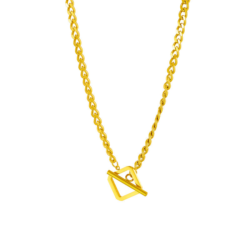 Collar minimalista geométrico de acero titanio chapado con cierre OT para estilo urbano de alta gama y streetwear unisex