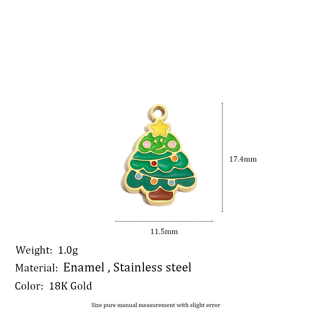 Colgante Minimalista de Moda con Temática Navideña en Acero Inoxidable con Baño de Oro de 18K con Motivos de Copo de Nieve y Papá Noel