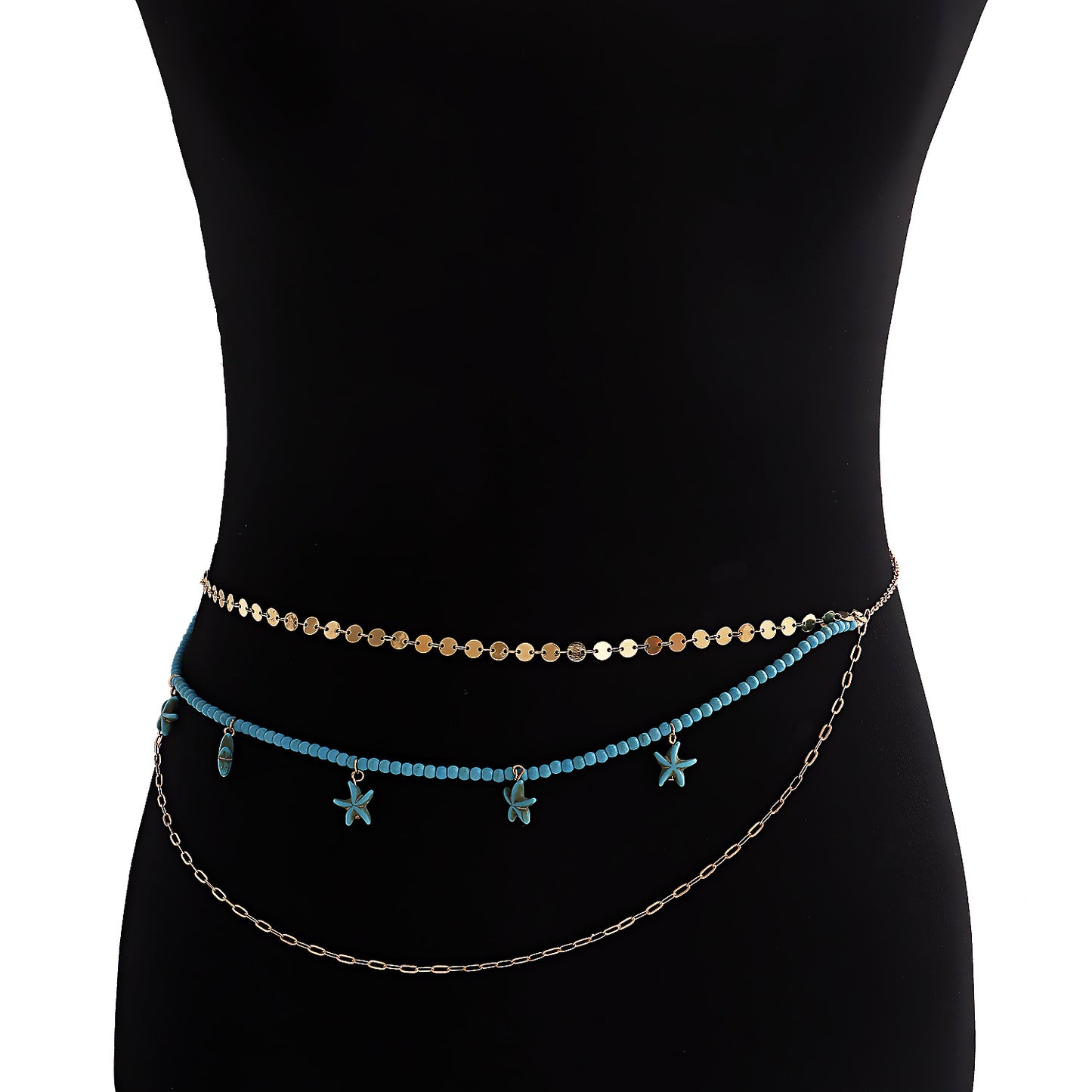 Bohemian Punk Multi-Layer Turquoise Starfish Pendant Waist Chain for Women