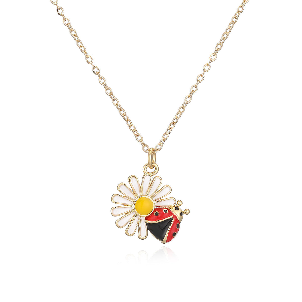 Minimalist 18K Gold Plated Brass Drip Oil Geometric Ladybug Pendant Necklace for Women