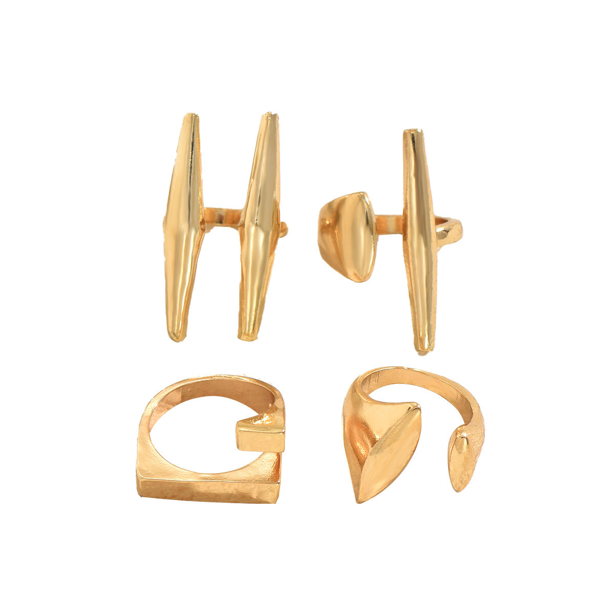 Set di Anelli Aperti Geometrici Minimalisti da Donna in Lega di Zinco con Finitura Placcata, Gioielli da Mano Eleganti e di Tendenza