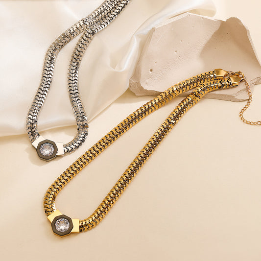 Collar minimalista geométrico de acero inoxidable con baño de oro de 18K para mujer — Cadena irregular hasta la clavícula