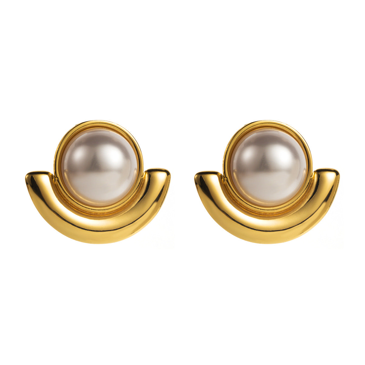 Pendientes de acero inoxidable geométricos minimalistas con incrustaciones de perlas simuladas para mujer, joyería de moda de lujo chapada