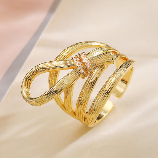 Irregular Geometric Open Ring for Women in Copper with 18K Gold Plating, Fashion-Forward Statement Jewelry