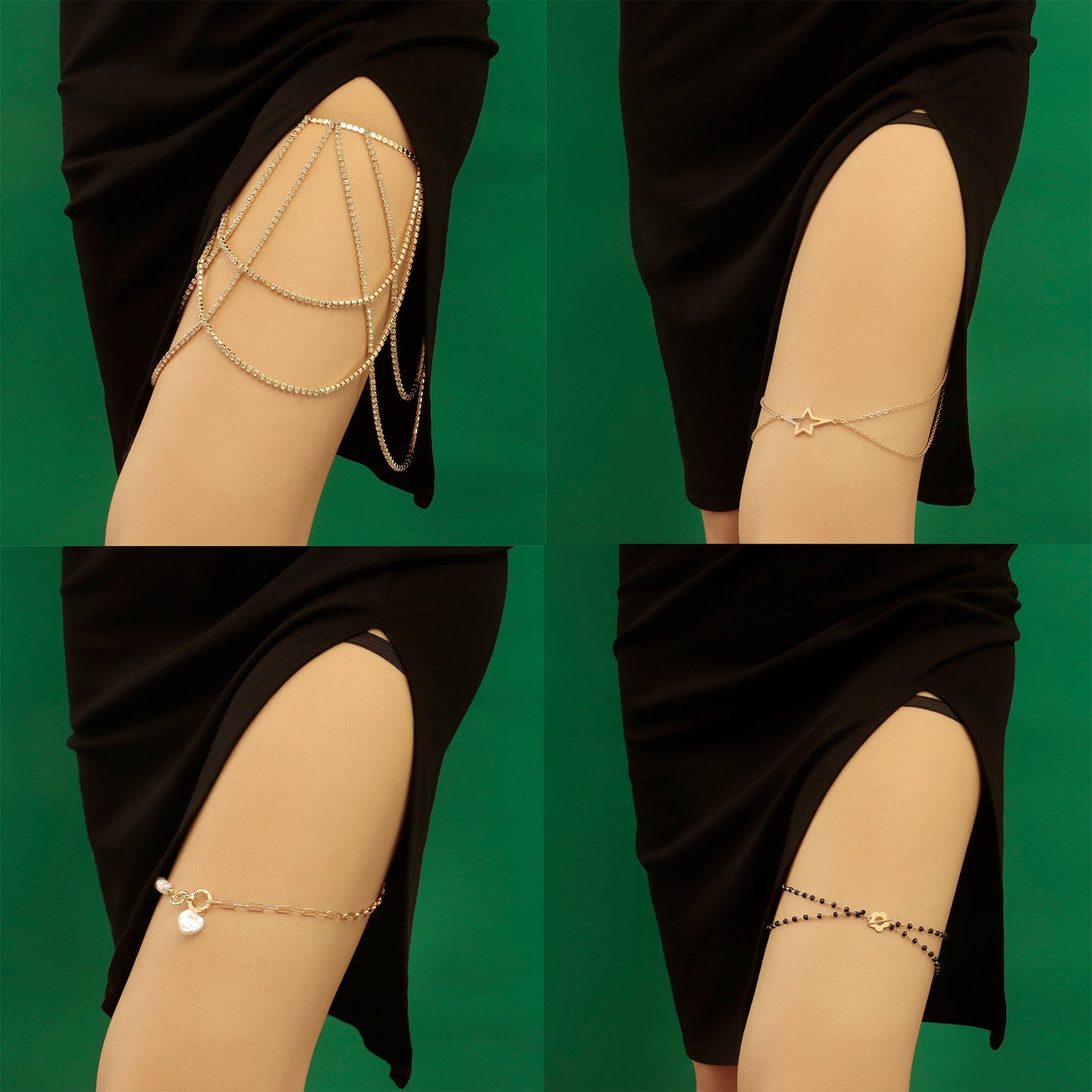 Sweet and Edgy Casual Rhinestone Beach Leg Chain for Women with Elastic Band and Simulated Pearl Accents Geometric Design
