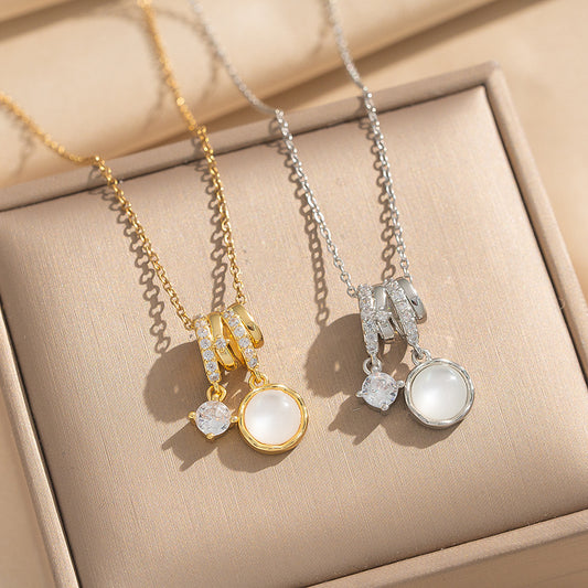Collana con pendente geometrico a forma di cuore, farfalla, stella, floreale, minimalista di lusso da donna, catena a serpente in acciaio al titanio con intarsio in zircone e placcatura in oro