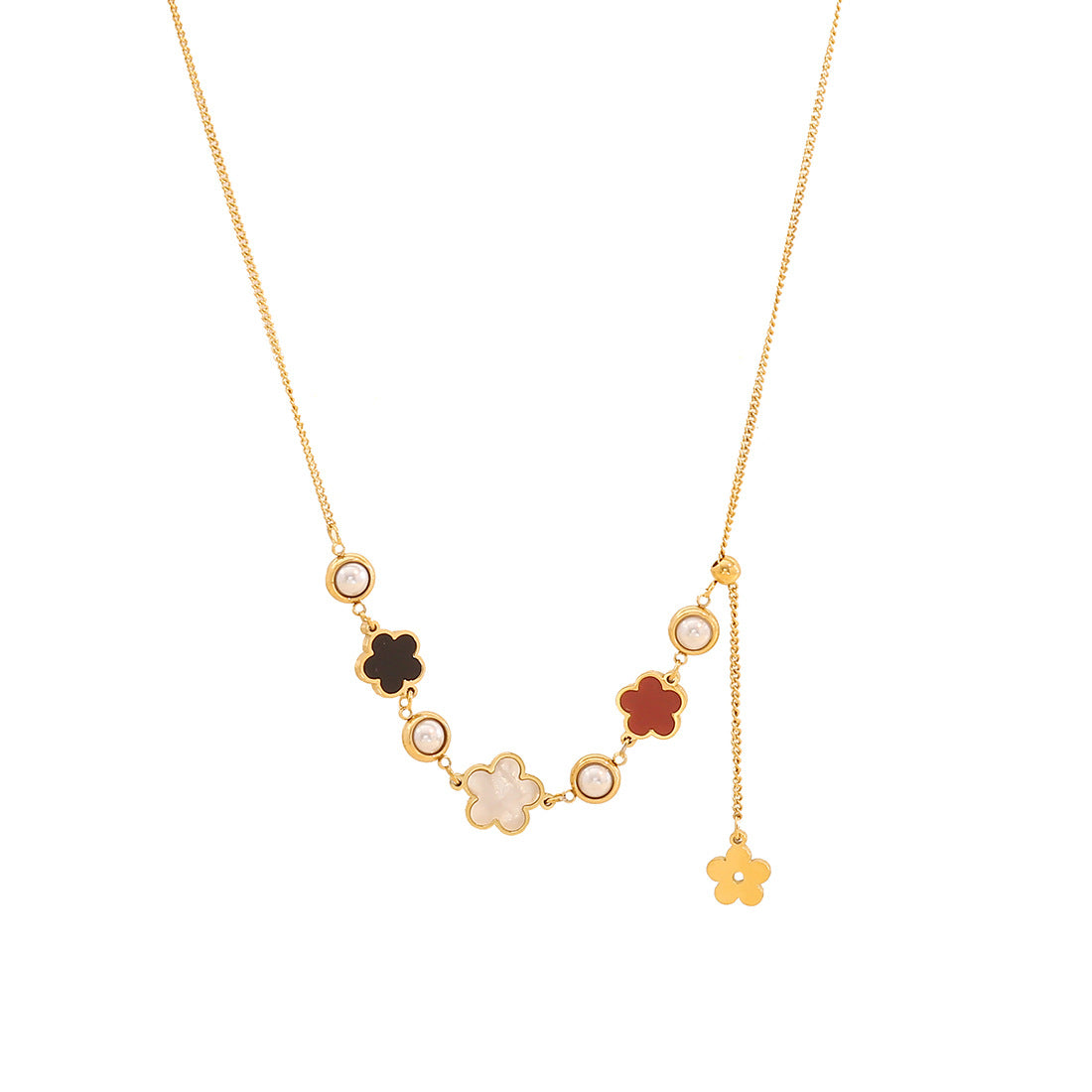 Collana Floreale Trendy con Perle e Farfalle in Acciaio Inossidabile con Strass e Finitura Placcata per Donna
