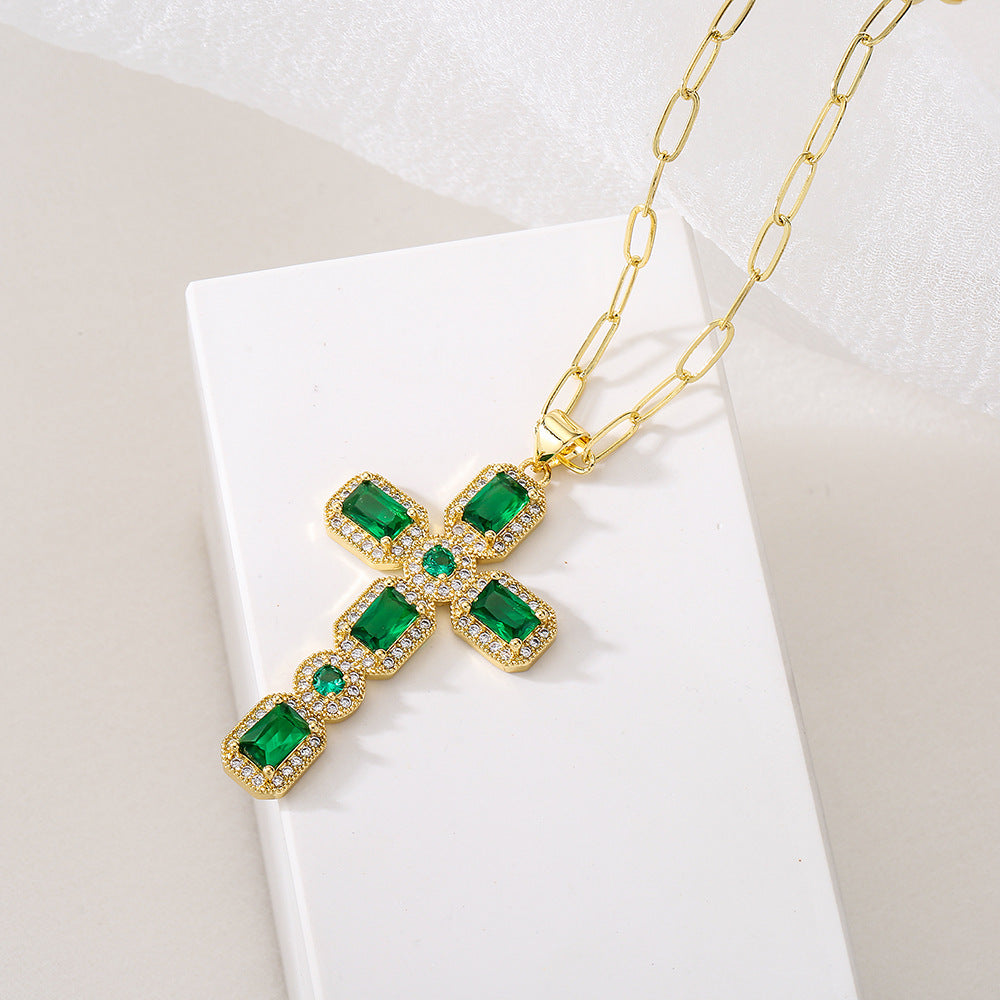 Collana pendente geometrica minimalista vintage da donna con base in rame placcata in oro 18 carati e intarsio di zirconi
