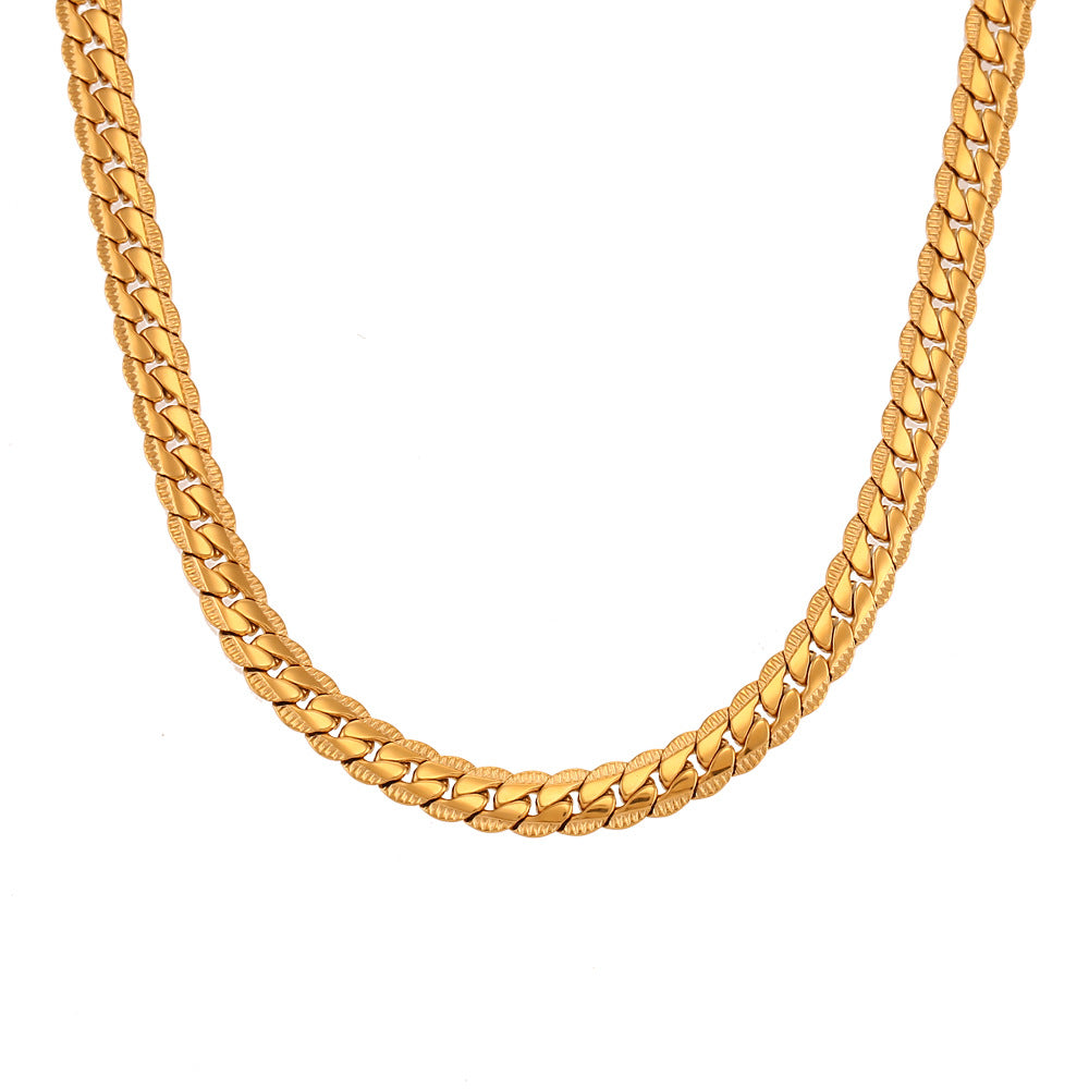 Minimalist Geometric Stainless Steel Cuban Chain Necklace with 18K Gold Plating for Women
