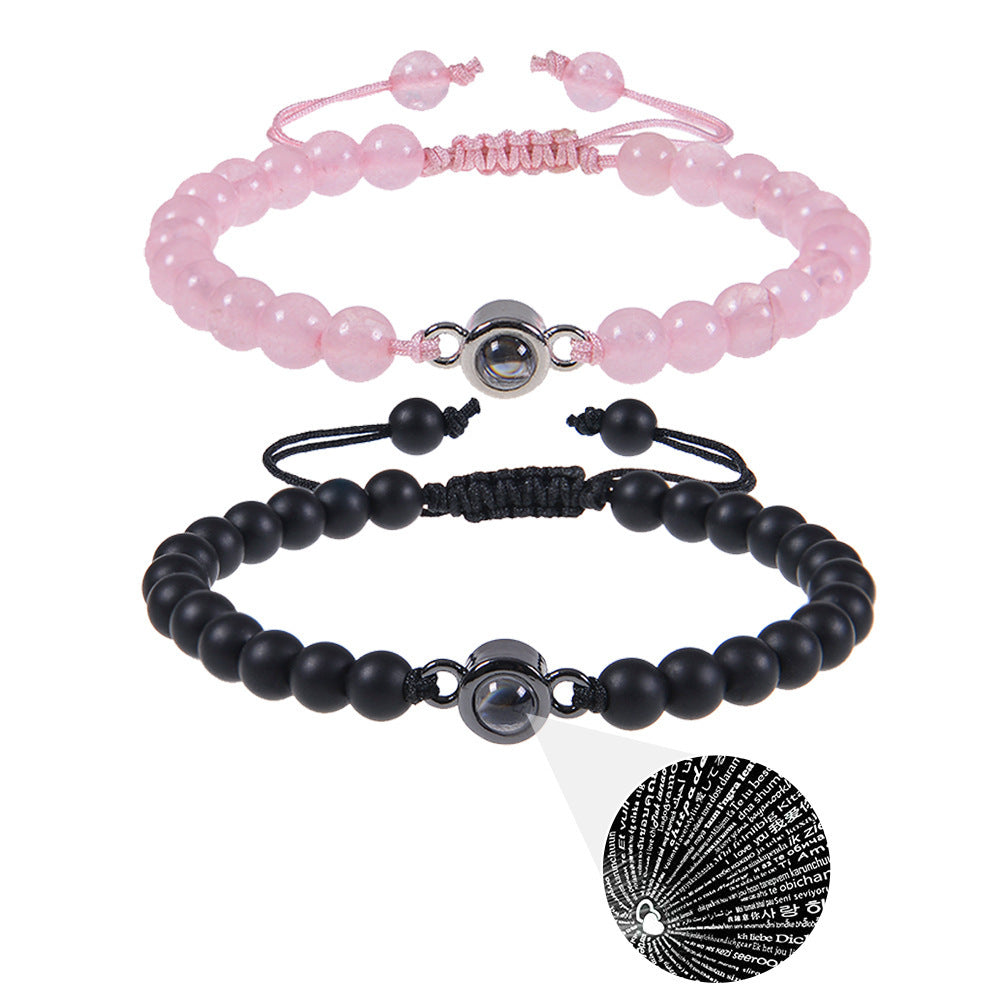 I Love You Projection Crystal Agate Bracelet Unisex Round Letter Charm