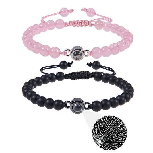 I Love You Projection Crystal Agate Bracelet Unisex Round Letter Charm