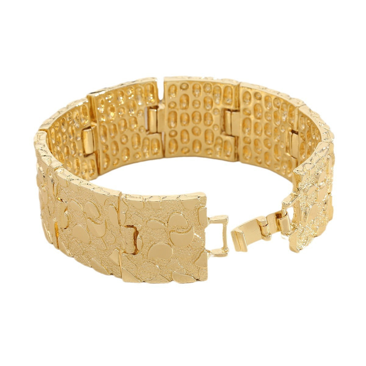 Hip-hop Streetwear Geometric Checkered Plated Zinc Alloy Cuff Bracelet for Men