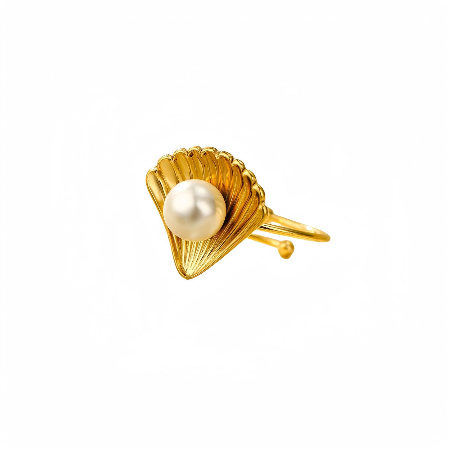 Fashionable Titanium Steel Ring with Pearl Accent, Electroplated for Fade-Resistant Wear, Elegant and Versatile Women's Jewelry