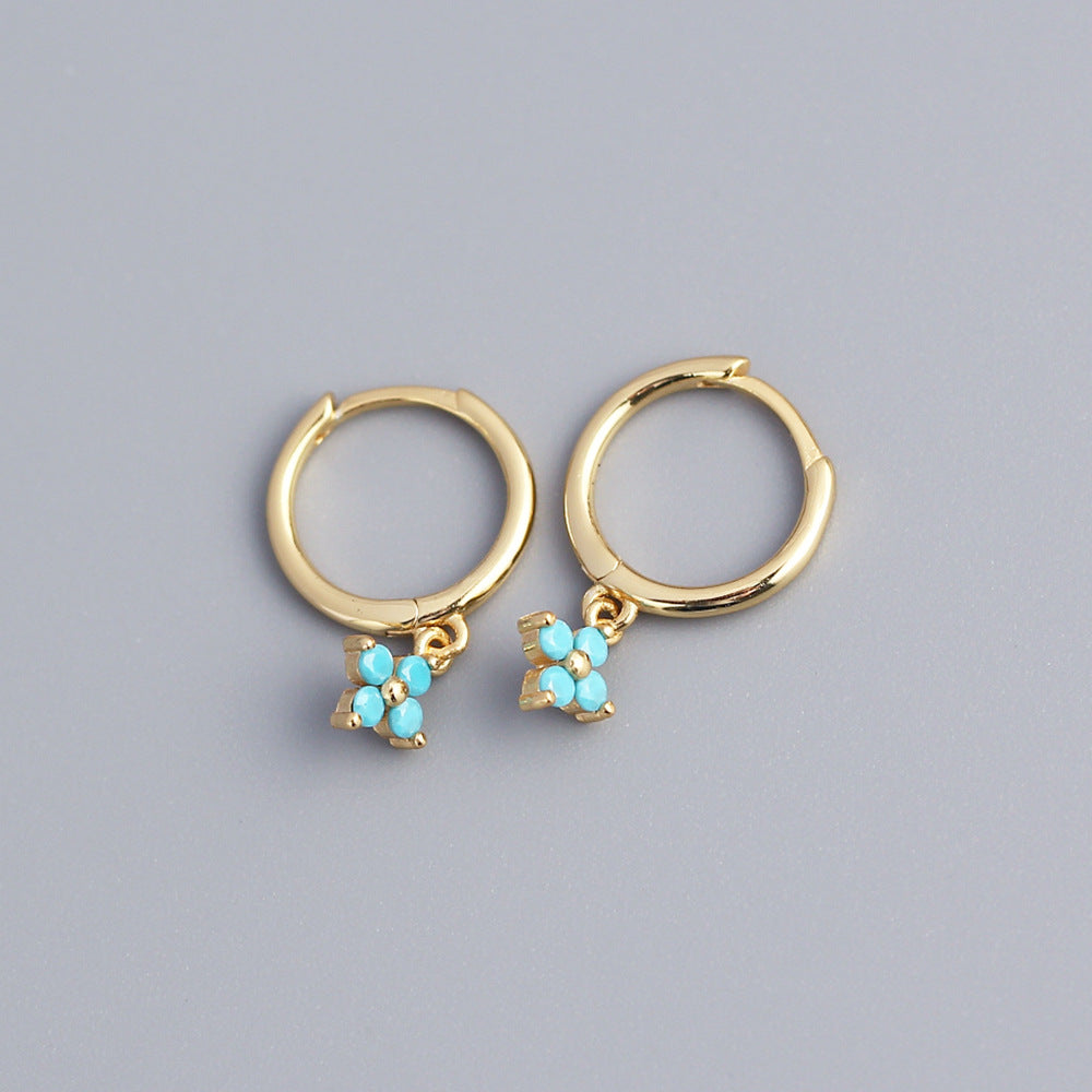 S925 Sterling Silver Geometric Floral Inlay Earrings for Women - Luxury Minimalist Fashion Commuting Jewelry