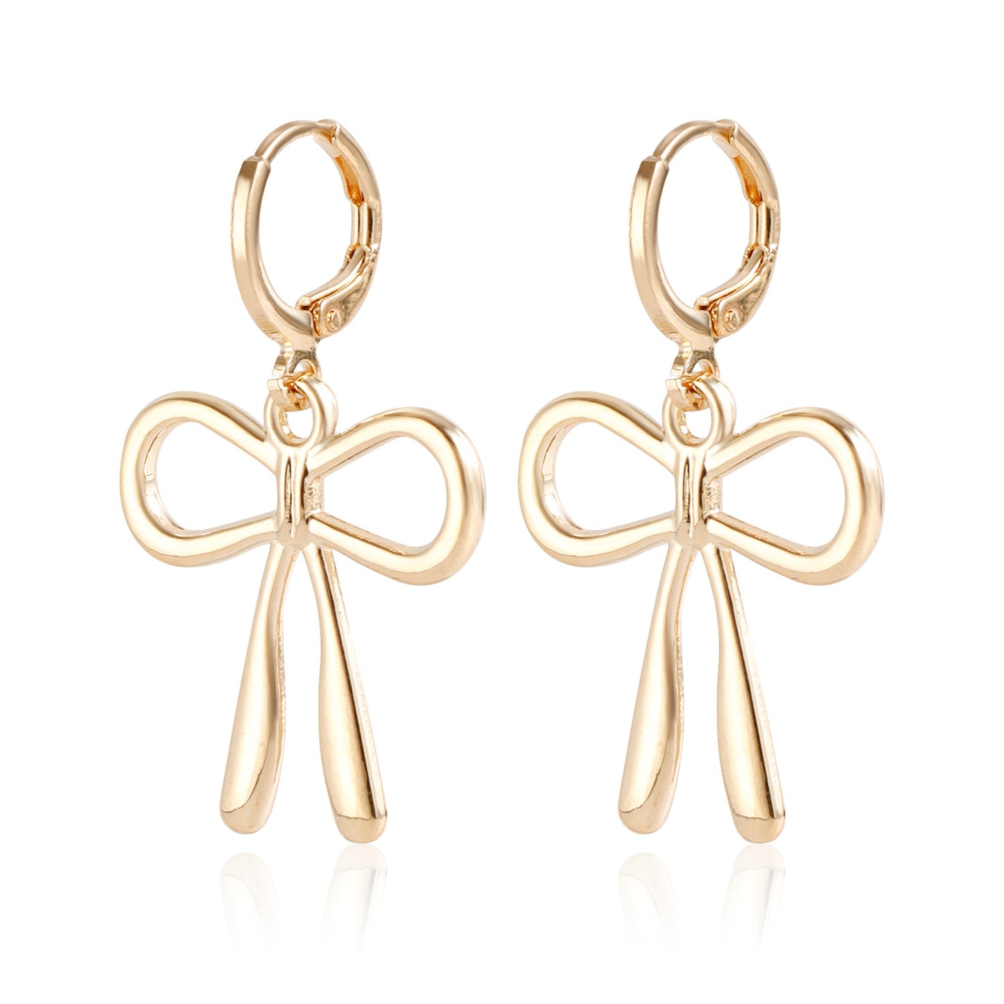 Geometric Bowknot Metal Earrings for Women with Plated Finish, Minimalist and Sweet Style