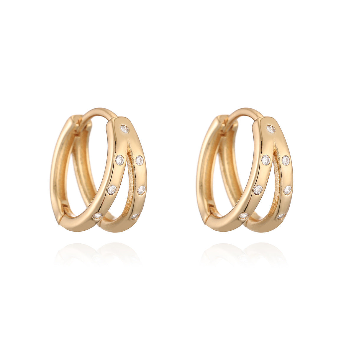 Orecchini a cerchio minimalisti geometrici da donna in ottone con placcatura in oro 18 carati e intarsio di zirconi