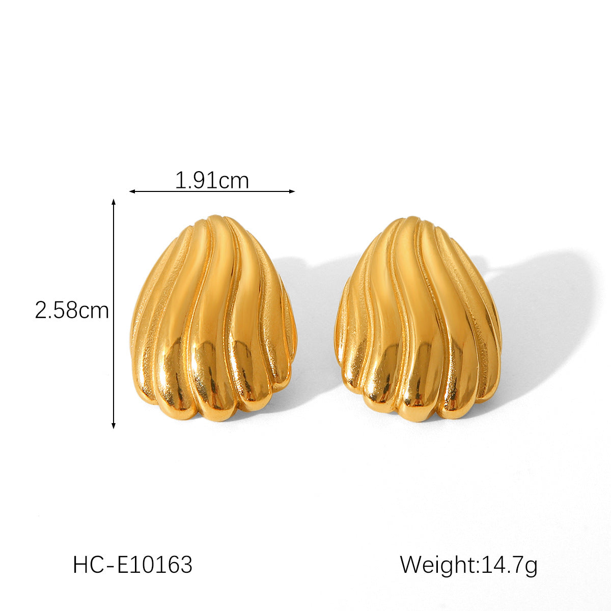 Geometric Textured 18K Gold Plated Stainless Steel Stud Earrings for Women