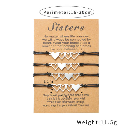 Handmade Woven Heart Titanium Steel Bracelet Set Geometric Stainless Steel Jewelry for Unisex